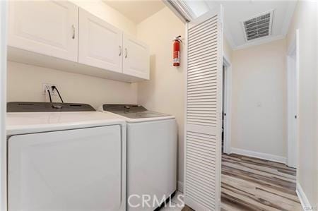 7922 Ducor Ave, West Hills, CA 91304 - laundry area featuring cabinet space, washer and clothes dryer, and wood finished floors