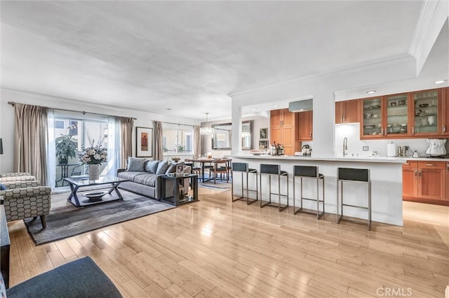 1203 N Sweetzer Ave Unit 215, West Hollywood, CA 90069 - living room featuring crown molding and light wood-type flooring