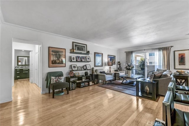 1203 N Sweetzer Ave Unit 215, West Hollywood, CA 90069 - living area with ornamental molding and light wood-type flooring