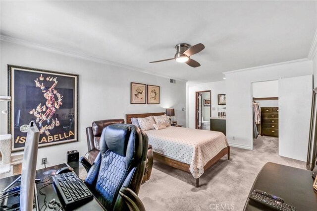 1203 N Sweetzer Ave Unit 215, West Hollywood, CA 90069 - bedroom with ornamental molding, carpet, and a ceiling fan