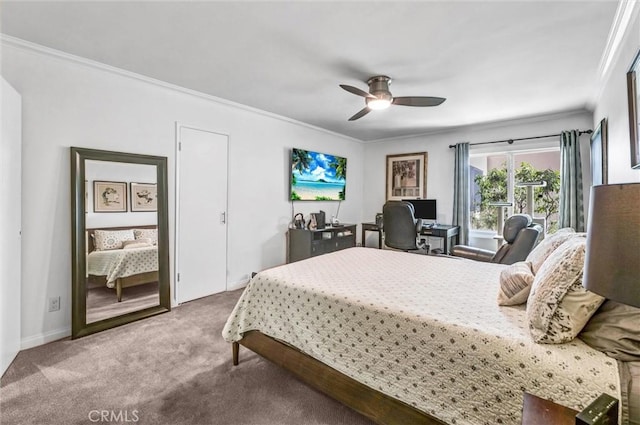 1203 N Sweetzer Ave Unit 215, West Hollywood, CA 90069 - carpeted bedroom with crown molding, a desk, and ceiling fan