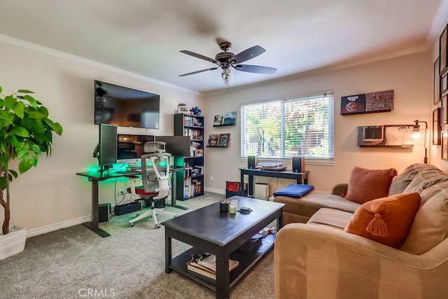 12200 Montecito Rd Unit C103, Seal Beach, CA 90740 - carpeted living room featuring ceiling fan and crown molding