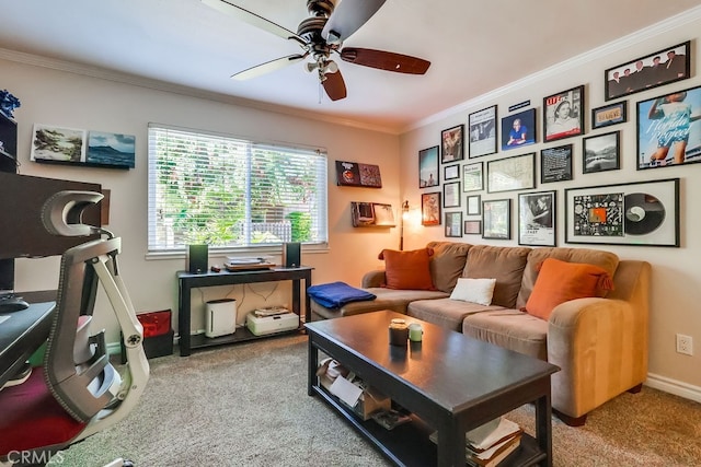 12200 Montecito Rd Unit C103, Seal Beach, CA 90740 - living area featuring carpet floors, ceiling fan, and crown molding