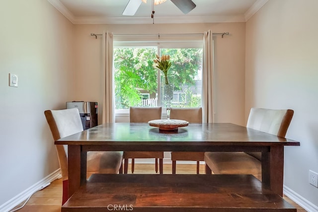 12200 Montecito Rd Unit C103, Seal Beach, CA 90740 - dining room with ceiling fan, ornamental molding, and light wood-type flooring