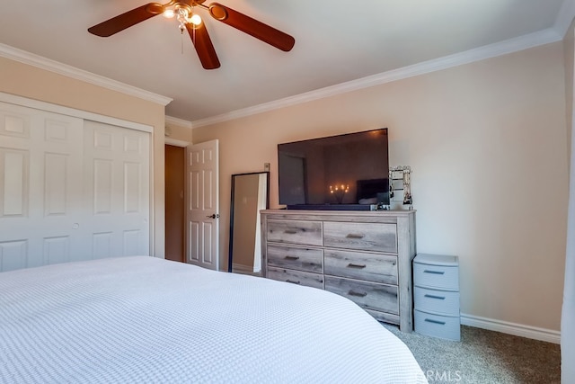 12200 Montecito Rd Unit C103, Seal Beach, CA 90740 - bedroom with a closet, ornamental molding, carpet flooring, and ceiling fan
