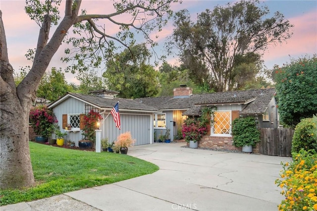 109 Via Ardilla, Palos Verdes Estates, CA 90274 - ranch-style house featuring driveway, board and batten siding, a chimney, a garage, and brick siding
