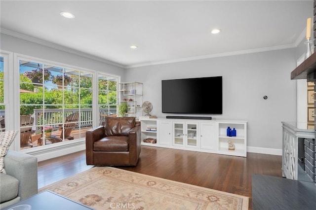109 Via Ardilla, Palos Verdes Estates, CA 90274 - living area featuring dark wood-style floors, crown molding, and recessed lighting