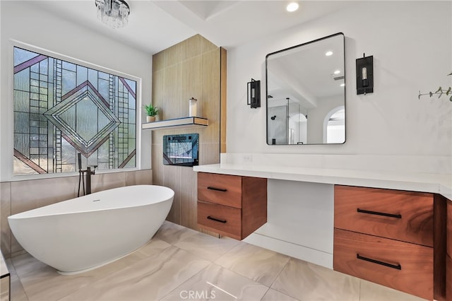 1 Tularosa Ct, Aliso Viejo, CA 92656 - full bathroom featuring vanity, a freestanding bath, plenty of natural light, and recessed lighting