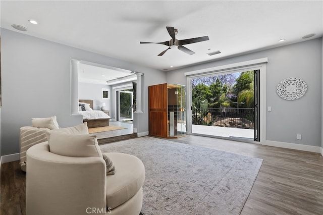 1 Tularosa Ct, Aliso Viejo, CA 92656 - living room featuring ceiling fan, wood finished floors, and recessed lighting