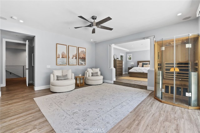 1 Tularosa Ct, Aliso Viejo, CA 92656 - bedroom with wood finished floors, recessed lighting, a sauna, and a ceiling fan