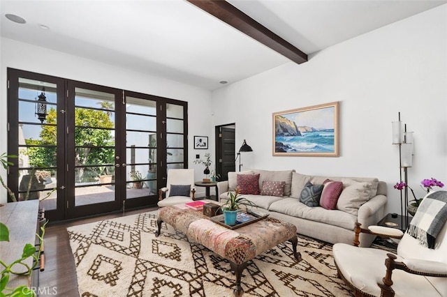 282 Argonne Ave, Long Beach, CA 90803 - living room featuring french doors, wood finished floors, and beam ceiling