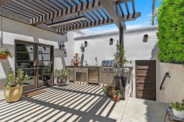 282 Argonne Ave, Long Beach, CA 90803 - view of patio with french doors, exterior kitchen, and a pergola