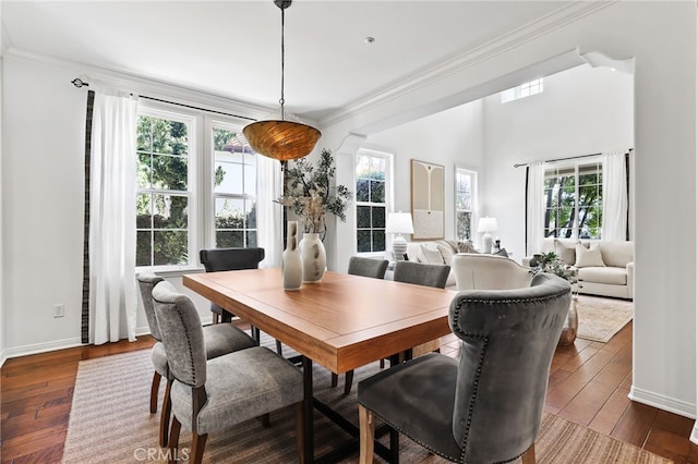 11 Heartwood Way, Aliso Viejo, CA 92656 - dining room featuring dark wood-style flooring, plenty of natural light, and ornamental molding