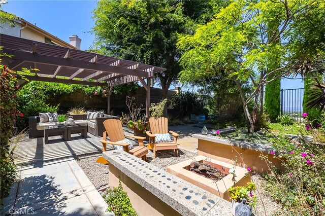 11 Heartwood Way, Aliso Viejo, CA 92656 - view of patio featuring an outdoor living space with a fire pit and a pergola