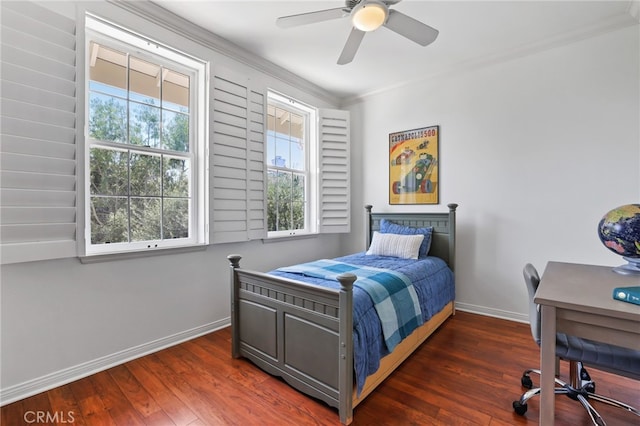 11 Heartwood Way, Aliso Viejo, CA 92656 - bedroom featuring multiple windows, crown molding, dark wood-style floors, and a ceiling fan