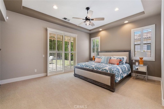 79787 Parkway Esplanade N, La Quinta, CA 92253 - bedroom featuring carpet flooring, access to exterior, recessed lighting, and a ceiling fan