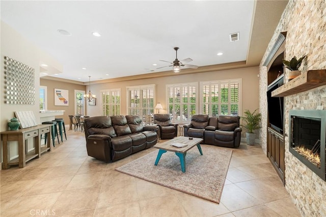 79787 Parkway Esplanade N, La Quinta, CA 92253 - living area with ceiling fan, healthy amount of natural light, light tile patterned floors, and recessed lighting