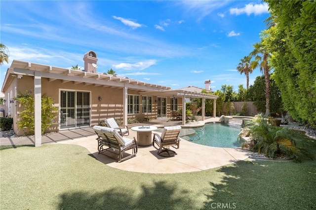 79787 Parkway Esplanade N, La Quinta, CA 92253 - view of pool with an outdoor fire pit, a pergola, a patio area, and a pool with connected hot tub