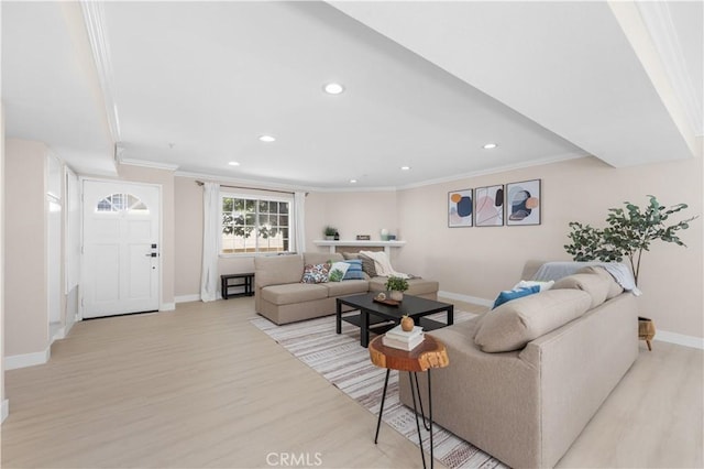 150 Diamond St Unit B, Arcadia, CA 91006 - living area featuring crown molding, light wood-style floors, and recessed lighting