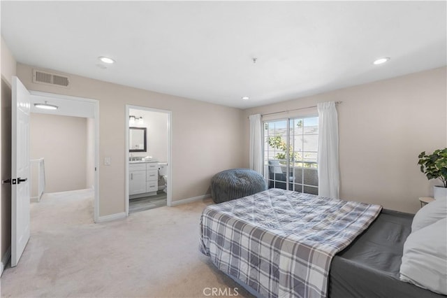 150 Diamond St Unit B, Arcadia, CA 91006 - bedroom with light colored carpet, recessed lighting, and ensuite bathroom