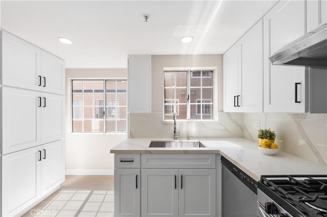150 Diamond St Unit B, Arcadia, CA 91006 - kitchen with wall chimney exhaust hood, stainless steel appliances, light stone counters, white cabinetry, and recessed lighting