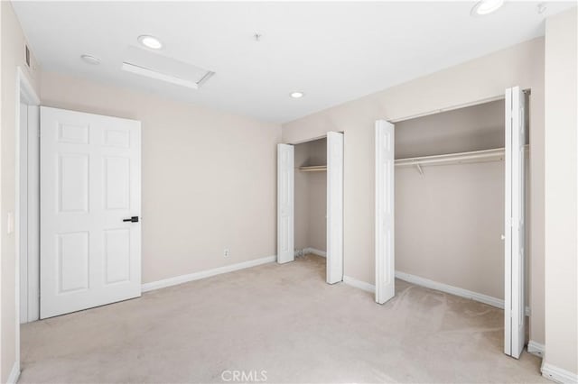 150 Diamond St Unit B, Arcadia, CA 91006 - unfurnished bedroom with two closets, carpet floors, attic access, and recessed lighting