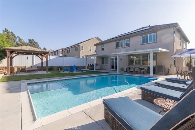 1827 Montecito Ln, Redlands, CA 92374 - view of swimming pool featuring outdoor lounge area, a gazebo, a patio, and outdoor dining area
