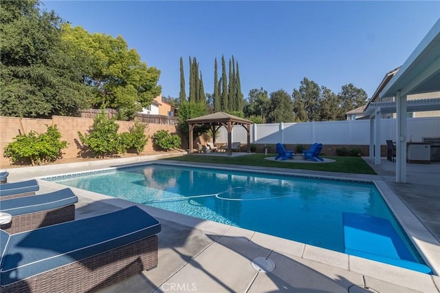 1827 Montecito Ln, Redlands, CA 92374 - view of pool featuring a gazebo, a patio, and a fenced backyard