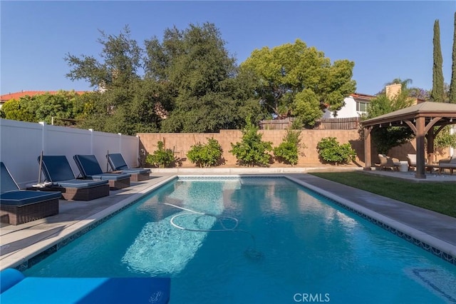 1827 Montecito Ln, Redlands, CA 92374 - view of swimming pool featuring a gazebo, a fenced backyard, and a patio