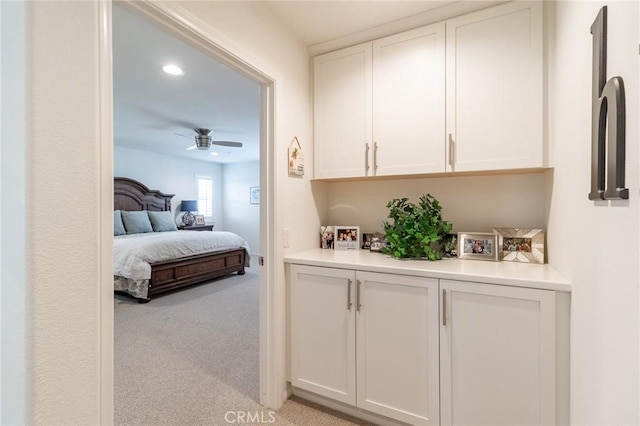 1827 Montecito Ln, Redlands, CA 92374 - bar featuring light colored carpet, a ceiling fan, and recessed lighting