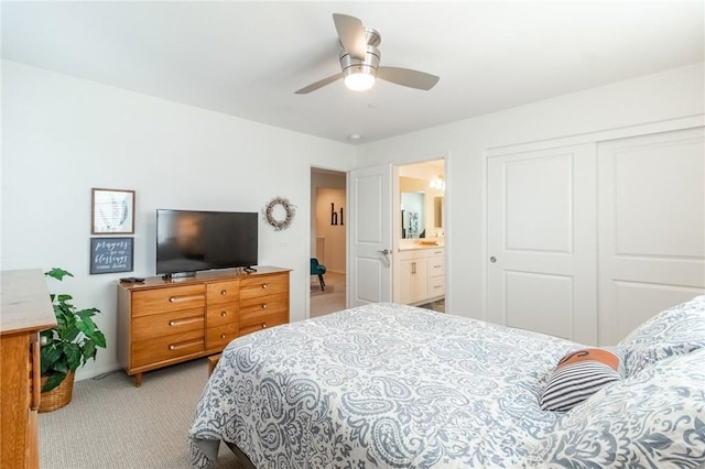 1827 Montecito Ln, Redlands, CA 92374 - bedroom featuring light carpet, a closet, and a ceiling fan