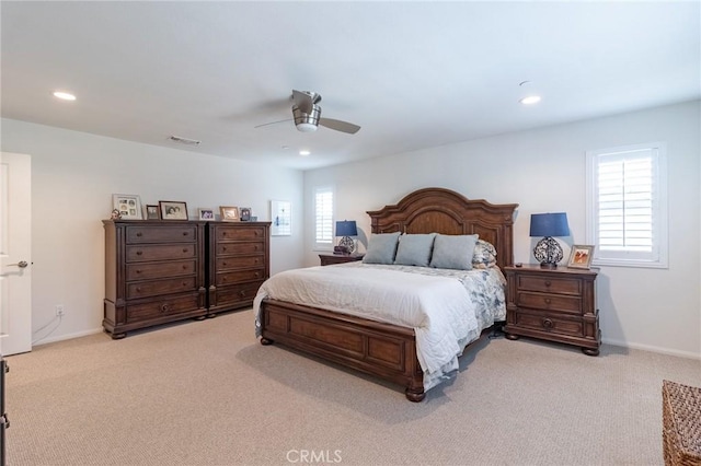 1827 Montecito Ln, Redlands, CA 92374 - bedroom with light carpet, a ceiling fan, and recessed lighting