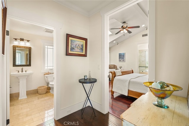806 N Irena Ave Unit A, Redondo Beach, CA 90277 - hall with vaulted ceiling, crown molding, and dark wood-type flooring