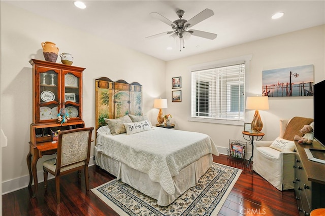 806 N Irena Ave Unit A, Redondo Beach, CA 90277 - bedroom with hardwood / wood-style flooring, recessed lighting, and a ceiling fan