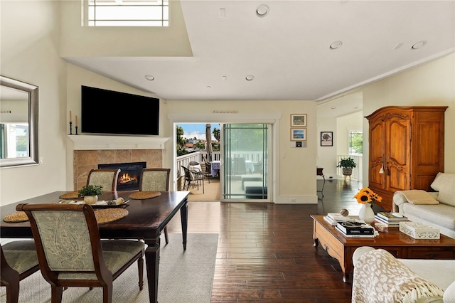 806 N Irena Ave Unit A, Redondo Beach, CA 90277 - living area with wood finished floors, a tile fireplace, and recessed lighting