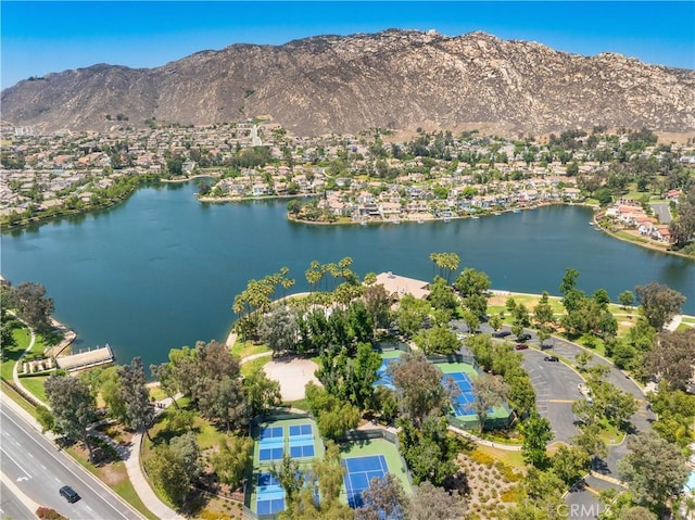 23760 Timber Bluff Ct, Moreno Valley, CA 92557 - aerial view of property's location featuring a water and mountain view and nearby suburban area