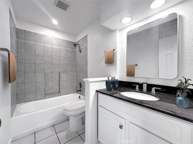 17333 Brookhurst St Unit D6, Fountain Valley, CA 92708 - full bathroom featuring a textured wall, vanity, shower / bath combination, and recessed lighting