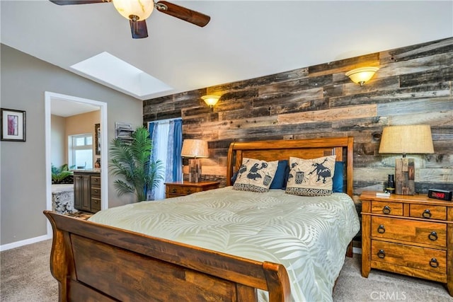 17432 Sendero Way, Lower Lake, CA 95457 - carpeted bedroom featuring wood walls and a skylight