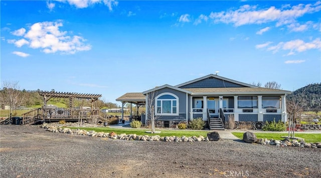 17432 Sendero Way, Lower Lake, CA 95457 - view of front facade featuring a porch, stairs, and a pergola