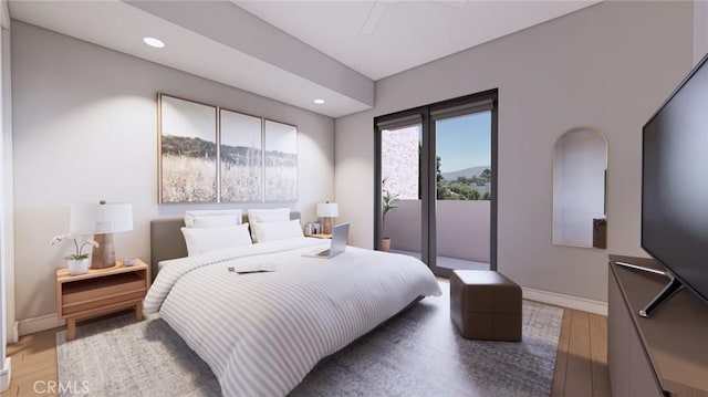 581 Higuera St Unit 306, San Luis Obispo, CA 93401 - bedroom with wood finished floors, recessed lighting, and a ceiling fan