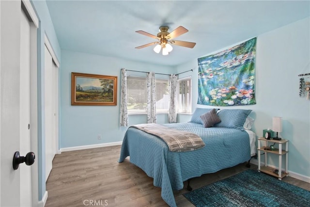 23011 Aspan St, Lake Forest, CA 92630 - bedroom with wood finished floors, a closet, and a ceiling fan