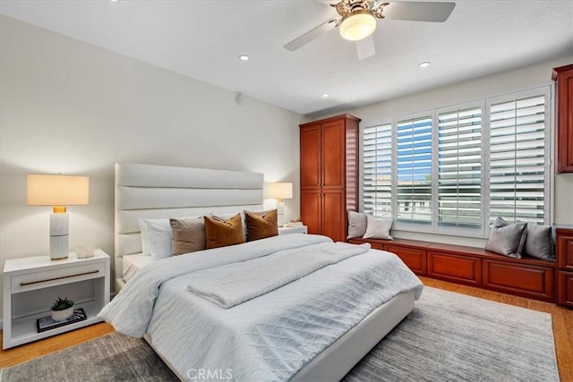14844 Dickens St Unit 208, Sherman Oaks, CA 91403 - bedroom featuring light wood finished floors, recessed lighting, and a ceiling fan