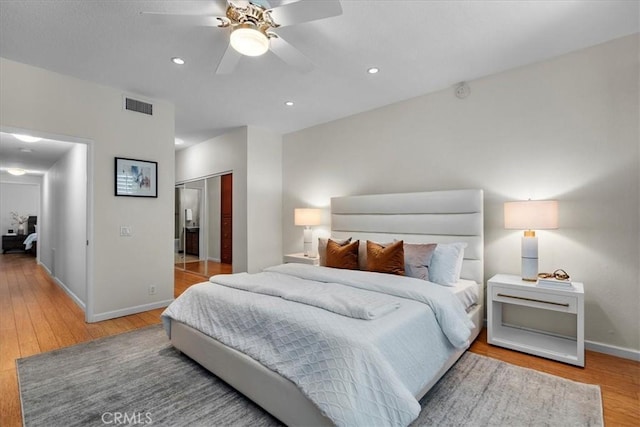 14844 Dickens St Unit 208, Sherman Oaks, CA 91403 - bedroom with wood finished floors, a closet, ceiling fan, and recessed lighting