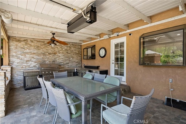 4919 Dunsmore Ave, La Crescenta, CA 91214 - view of patio / terrace featuring area for grilling, a ceiling fan, and outdoor dining area