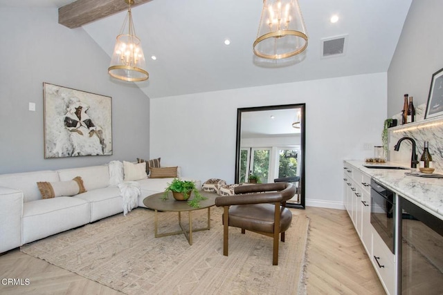 1036 S Madison Ave, Pasadena, CA 91106 - living room featuring a chandelier, recessed lighting, and parquet flooring