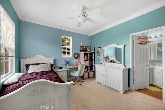 17286 Coriander Ct, Yorba Linda, CA 92886 - bedroom featuring carpet flooring, crown molding, and a ceiling fan