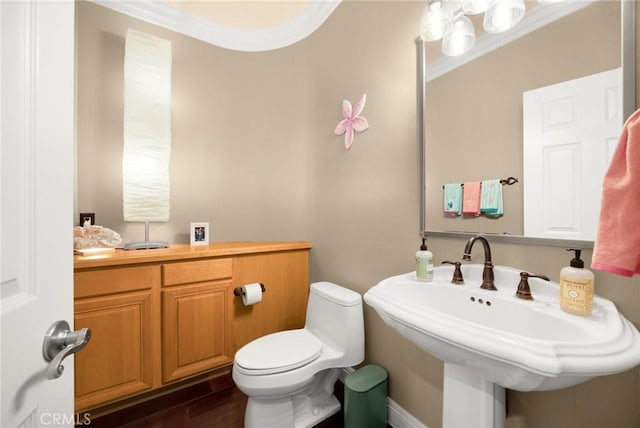 17286 Coriander Ct, Yorba Linda, CA 92886 - bathroom with wood finished floors and ornamental molding