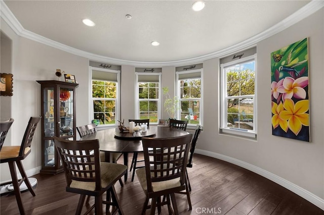 17286 Coriander Ct, Yorba Linda, CA 92886 - dining room with plenty of natural light, crown molding, dark wood-type flooring, and recessed lighting