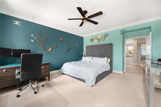 17286 Coriander Ct, Yorba Linda, CA 92886 - carpeted bedroom featuring crown molding, an office area, and ceiling fan