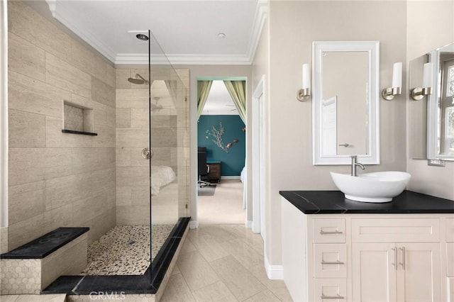 17286 Coriander Ct, Yorba Linda, CA 92886 - full bath with walk in shower, vanity, and crown molding